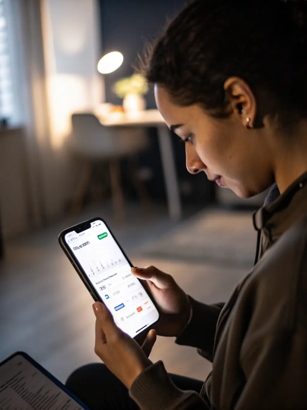 A person confidently using the Pinvest mobile app on their smartphone to monitor their investments and make trades on the go.
